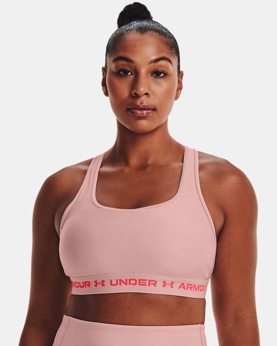 Women's Armour® Mid Crossback Heather Sports Bra, Pink, pdpMainDesktop image number 3